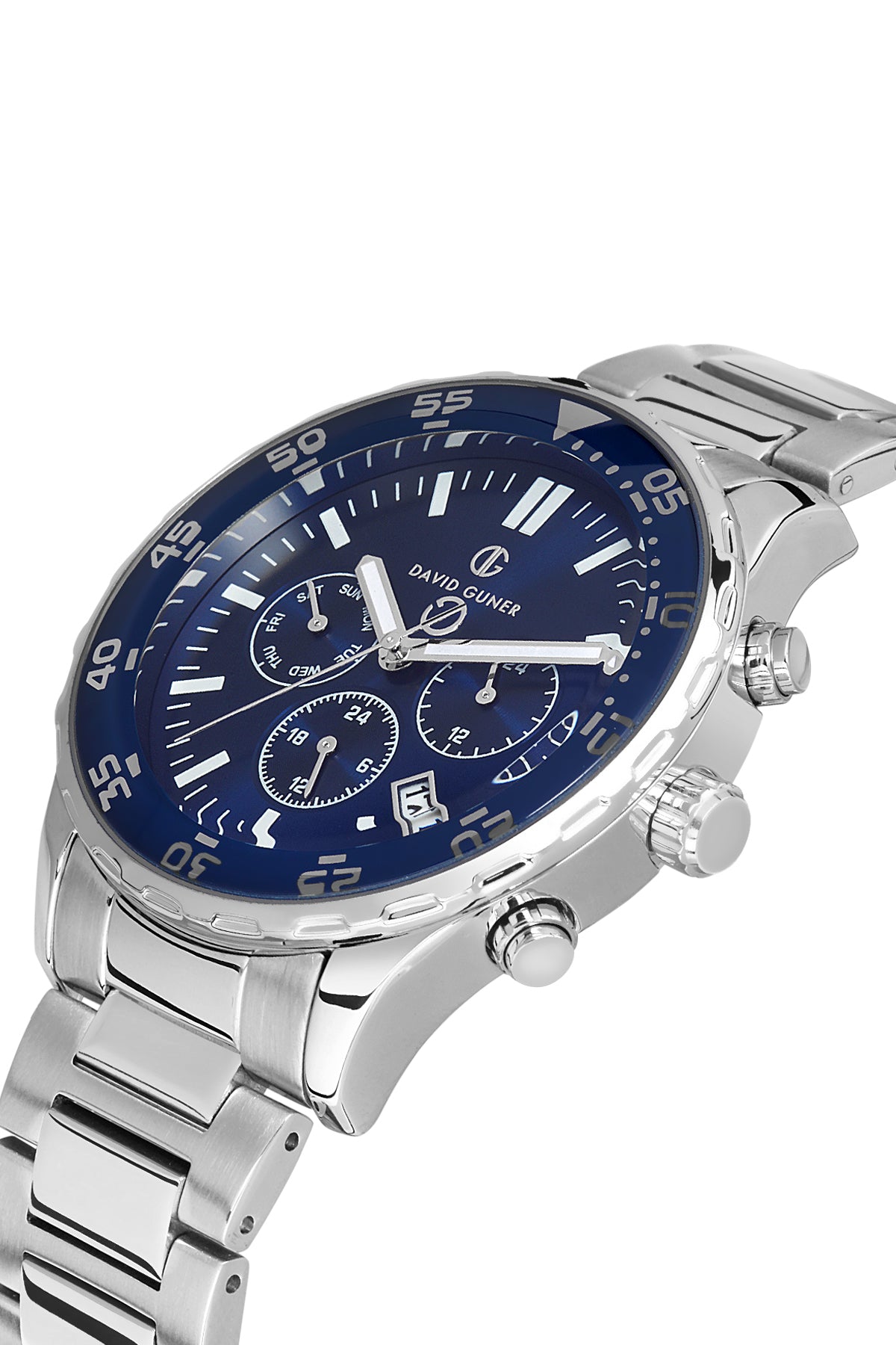 DAVID GUNER Gümüş Kaplamalı Mavi Kadranlı Erkek Kol Saati - DG-8427GA-A3