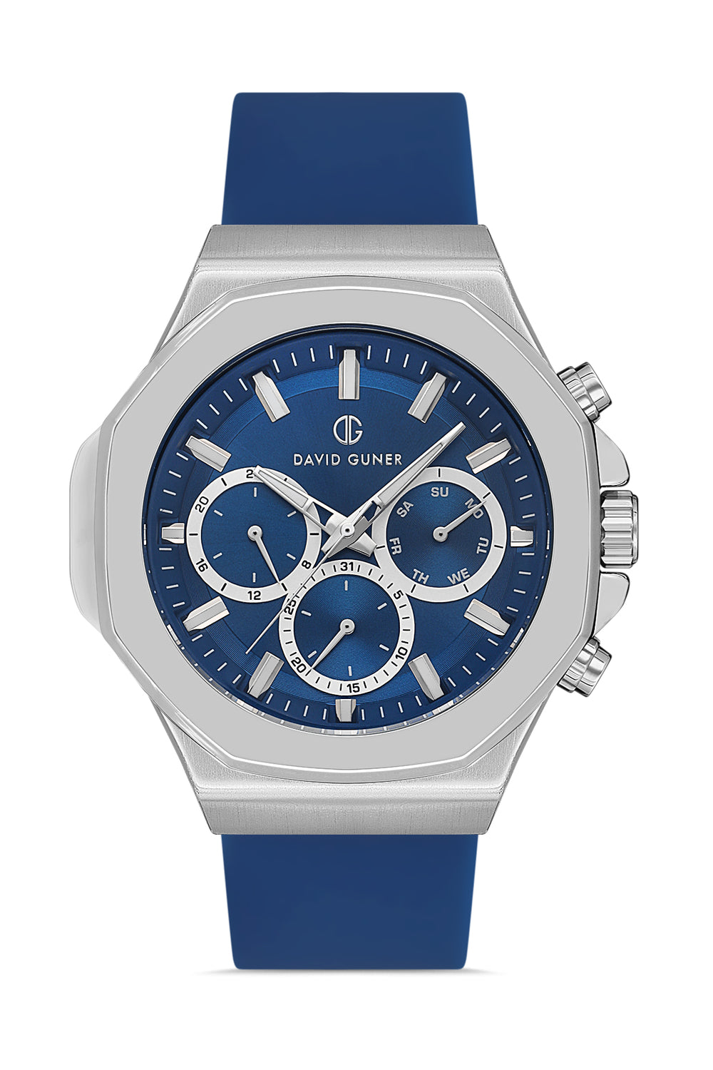 DAVID GUNER Silver Plating Men's Watch with Blue Dial and Blue Silicone Band