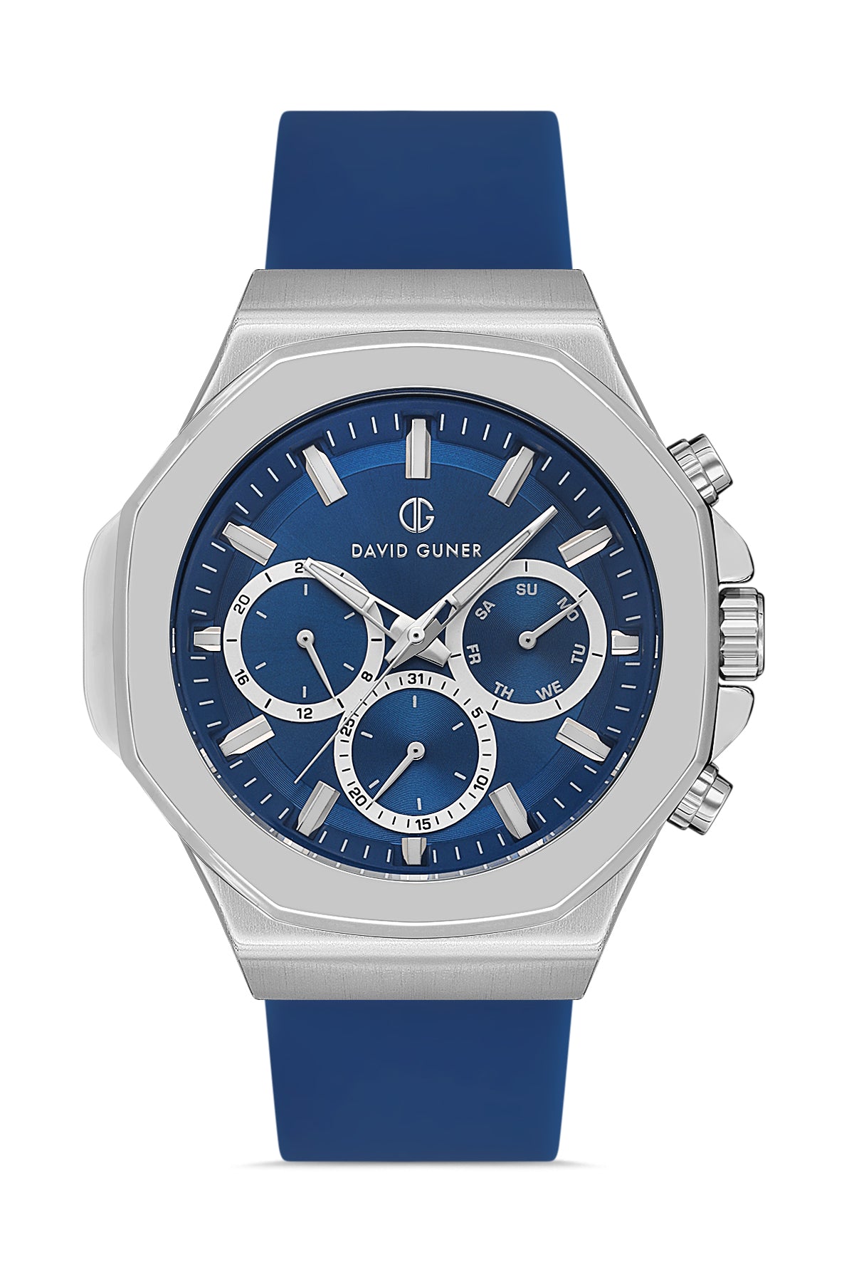 DAVID GUNER Silver Plating Men's Watch with Blue Dial and Blue Silicone Band