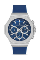 DAVID GUNER Silver Plating Men's Watch with Blue Dial and Blue Silicone Band