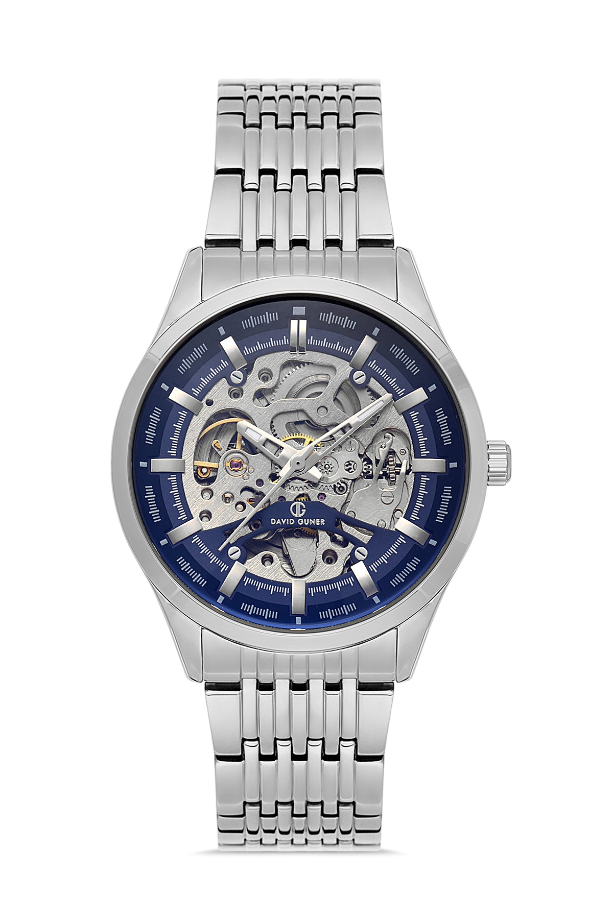 DAVID GUNER Dark Blue Dial Silver Plating Automatic Function Men's Watch