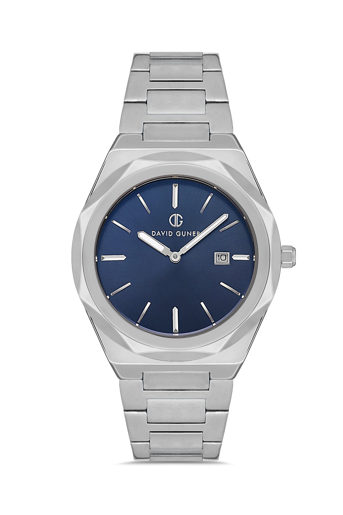 DAVID GUNER Gümüş Kaplama Mavi Kadranlı Paslanmaz Masif Çelik Erkek Kol Saati - DG-8620GA-A3