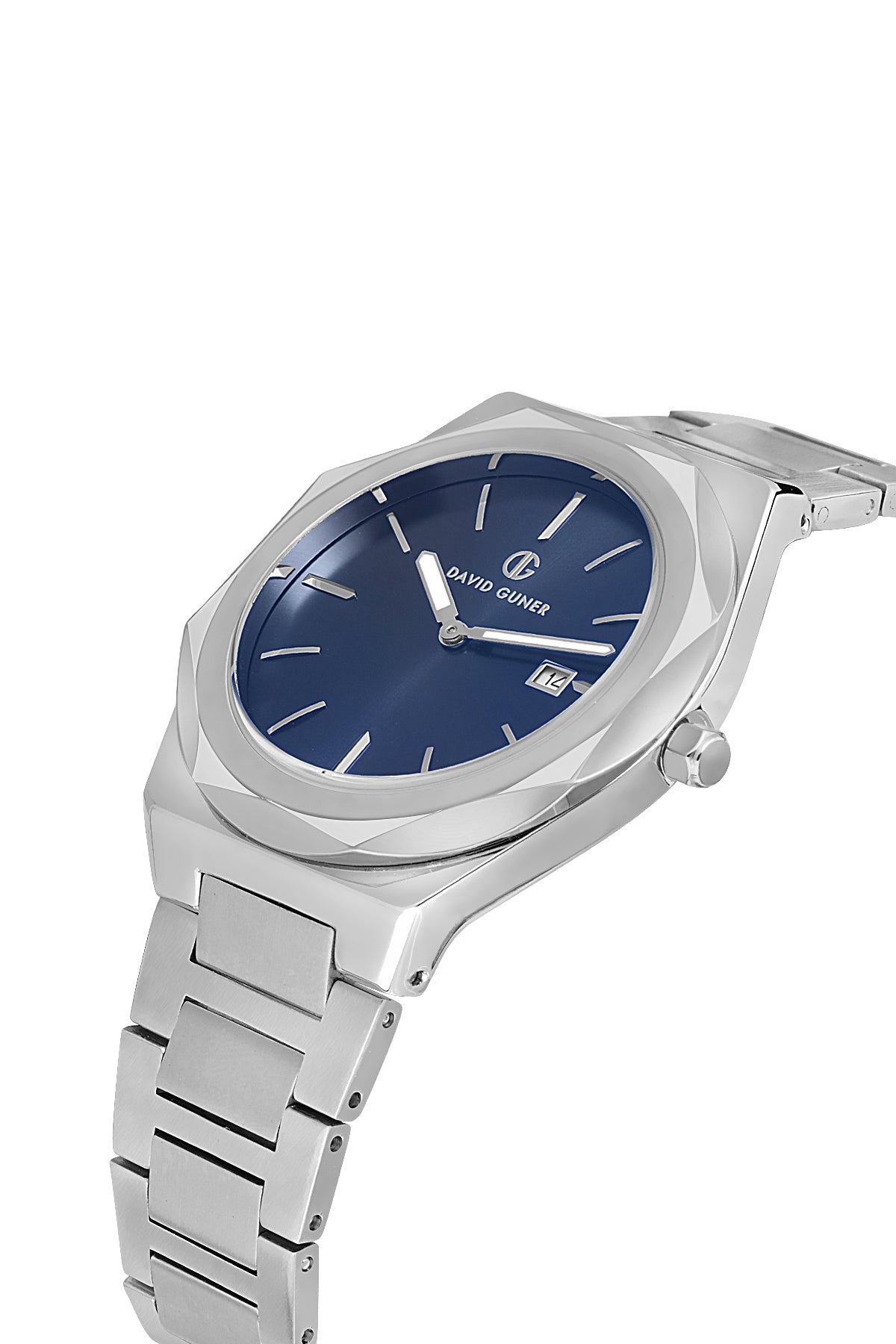 DAVID GUNER Gümüş Kaplama Mavi Kadranlı Paslanmaz Masif Çelik Erkek Kol Saati - DG-8620GA-A3