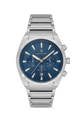 DAVID GUNER Gümüş Kaplama Mavi Kadranlı Paslanmaz Masif Çelik Erkek Kol Saati - DG-8621GA-A3