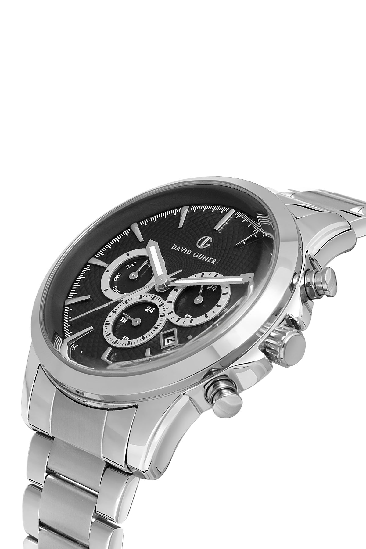 DAVID GUNER Gümüş Kaplama Siyah Kadranlı Multi Fonksiyonlu Paslanmaz Masif Çelik Erkek Kol Saati - DG-8649GA-A2
