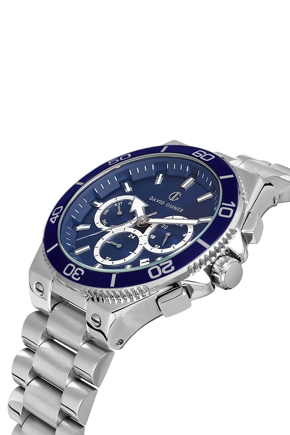 DAVID GUNER Dark Blue Dial Silver Plating Multifunctional Men's Watch