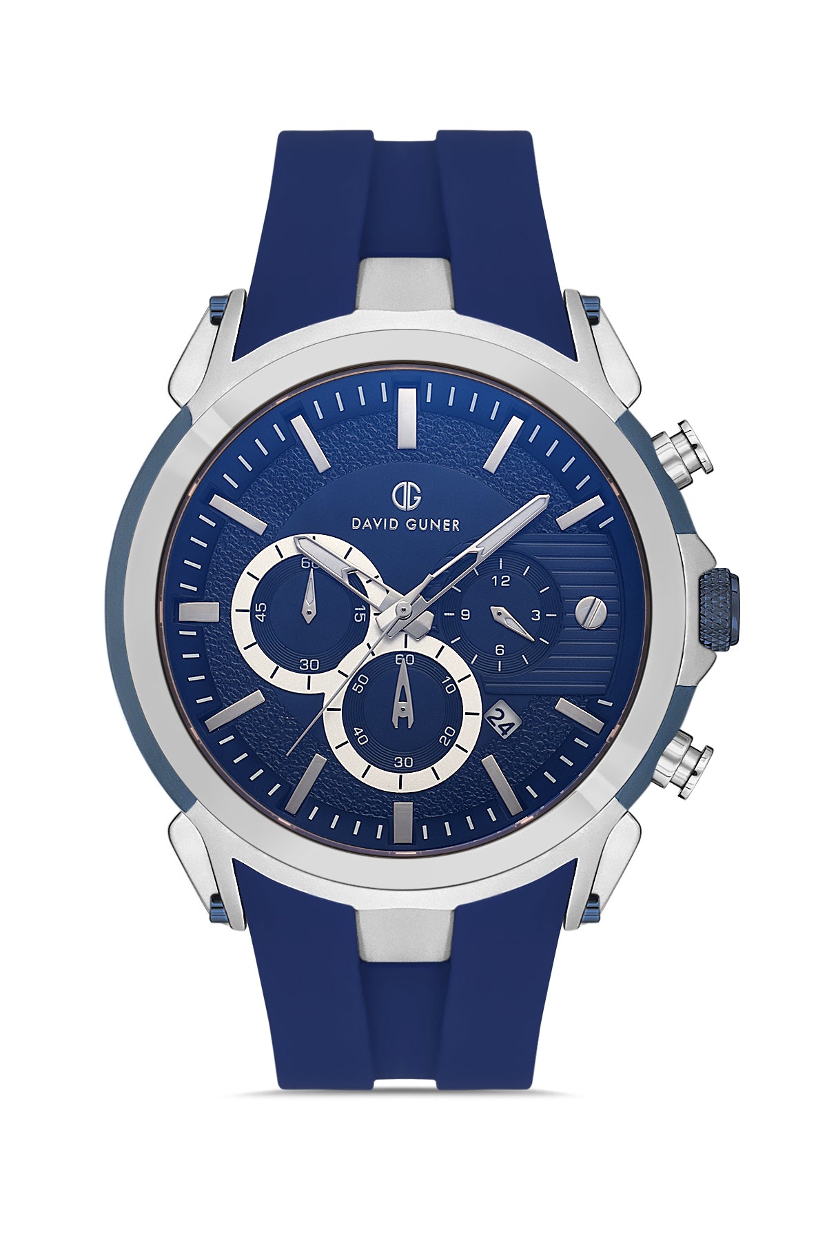 Davıd Guner Silver Plating Blue Silicone Band Men's Watch