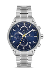 DAVID GUNER Gümüş Renk Kaplamalı Mavi Paslanmaz Masif Çelik Kordon Erkek Kol Saati - DG-8720GA-A3