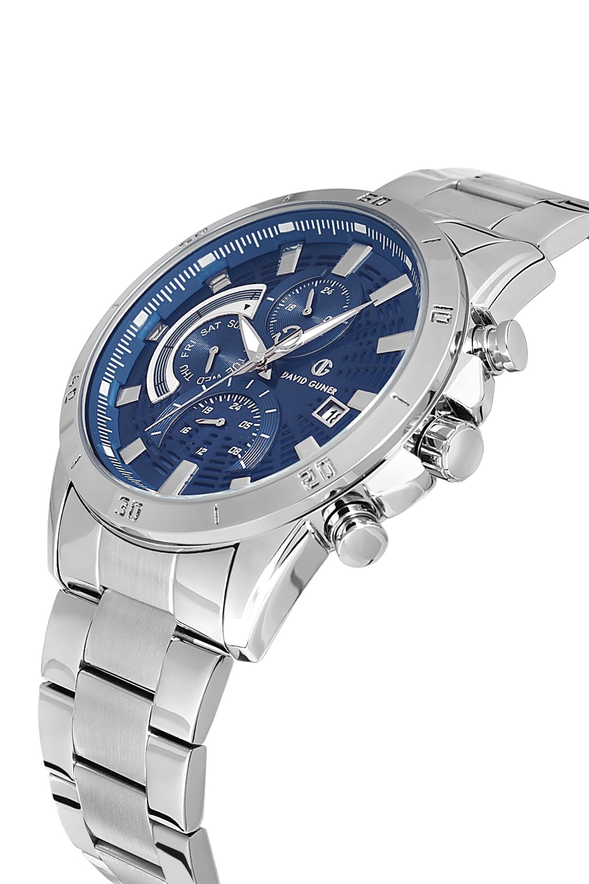 DAVID GUNER Gümüş Kaplama Lacivert Kadranlı Paslanmaz Masif Çelik Erkek Kol Saati - DG-8748GA-A3