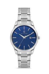 DAVID GUNER Gümüş Kadranlı Mavi Kadranlı Takvimli Erkek Kol Saati