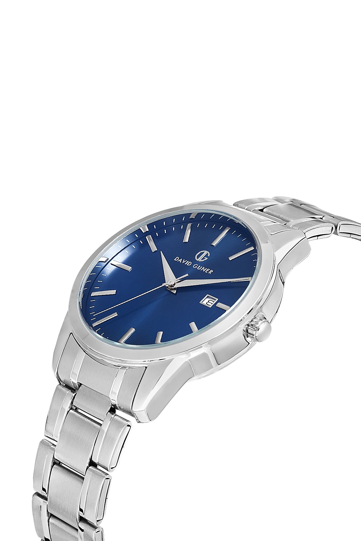 DAVID GUNER Gümüş Kadranlı Mavi Kadranlı Takvimli Erkek Kol Saati