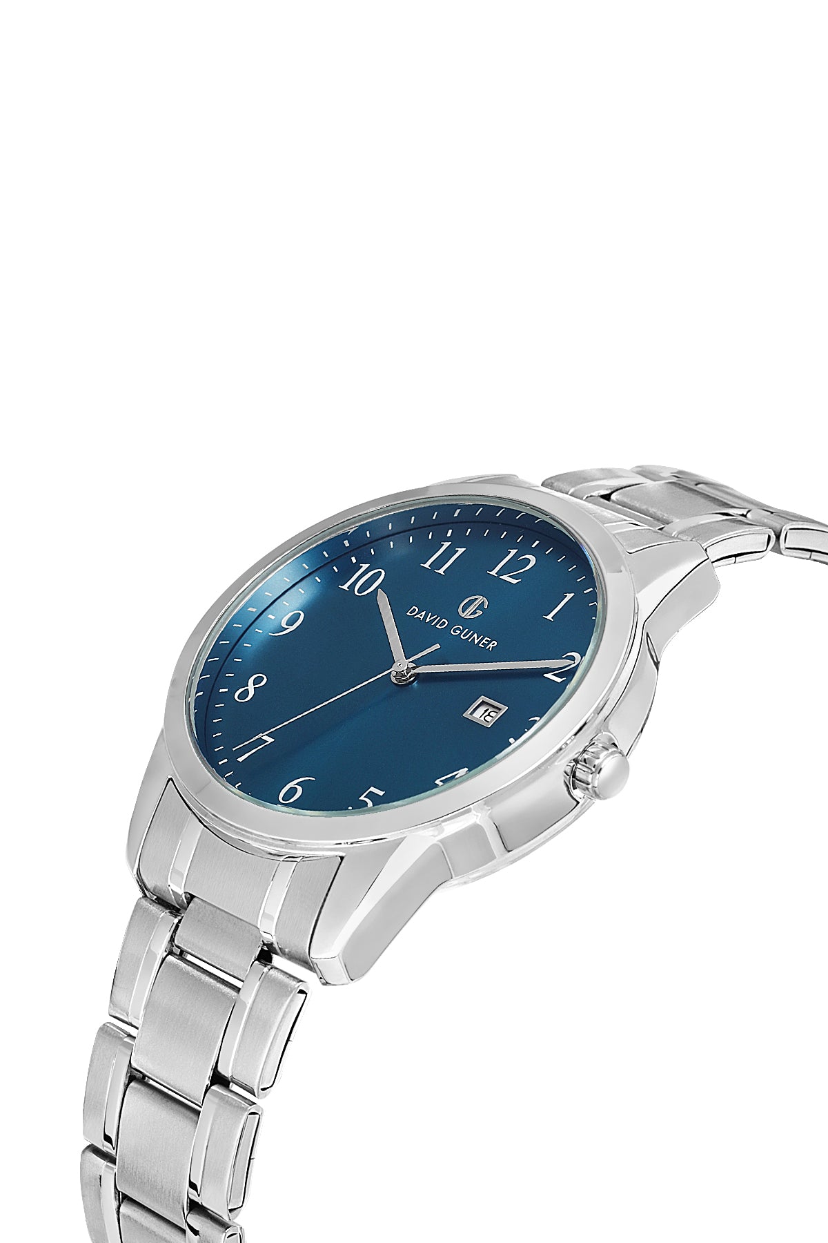 DAVID GUNER Gümüş Kaplama Mavi Kadranlı Takvimli Erkek Kol Saati