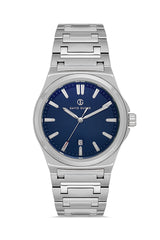 DAVID GUNER Gümüş Kaplama Mavi Kadranlı Takvimli Erkek Kol Saati - DG-8781GA-WA5