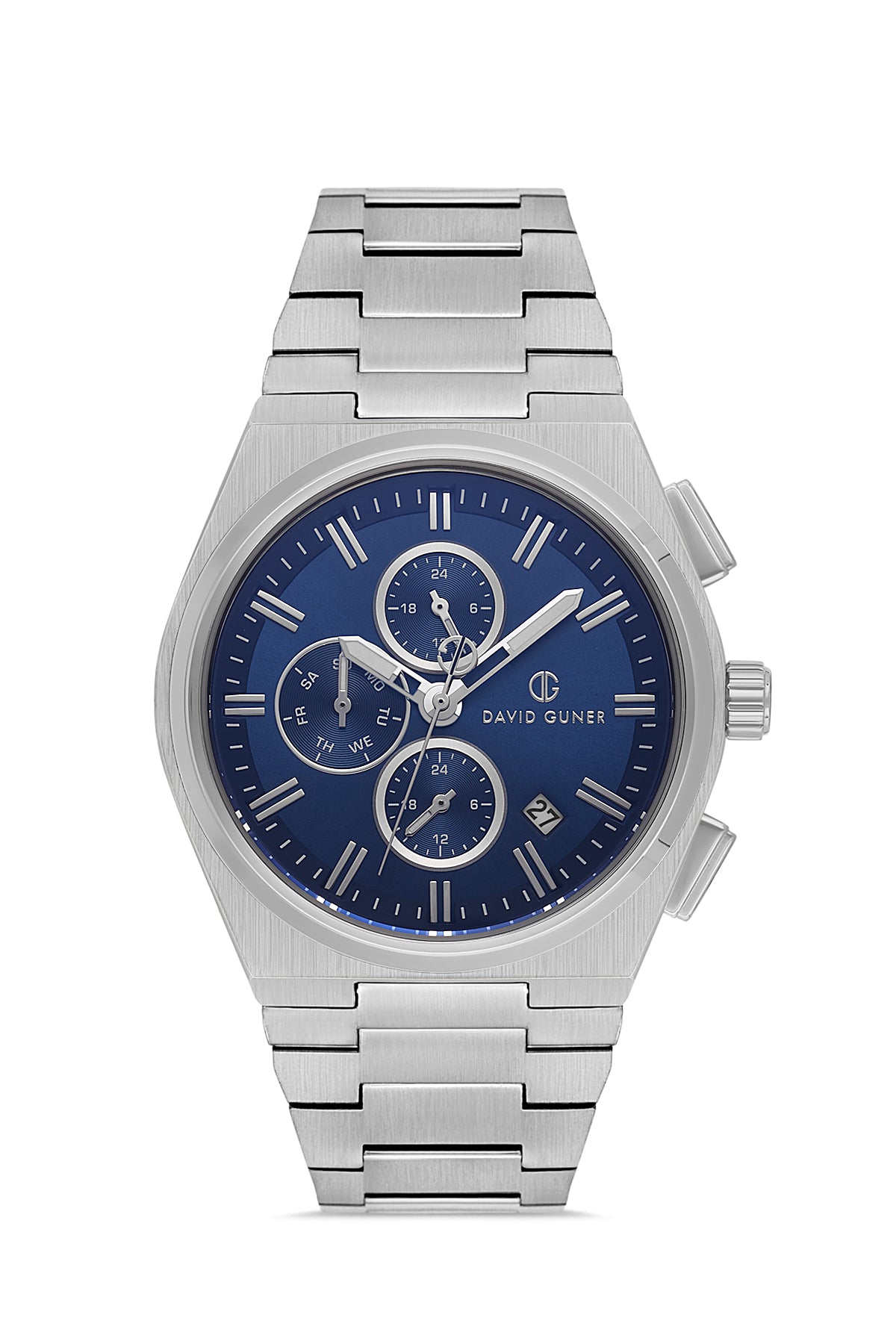 DAVID GUNER Gümüş Kaplamalı Mavi Kadranlı Erkek Kol Saati - DG-8845GA-A3