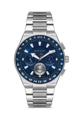 DAVID GUNER Gümüş Kaplamalı Mavi Kadranlı Erkek Kol Saati - DG-8898GA-A3