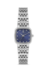 DAVID GUNER Mavi Kadranlı Gümüş Kaplama Paslanmaz Masif Çelik Kordonlu Düz Kadın Kol Saati