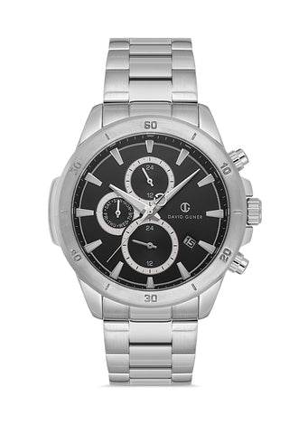 DAVID GUNER GÜMÜŞ KAPLAMALI SİYAH KADRANLI ERKEK KOL SAATİ - DG-8742GA-A2