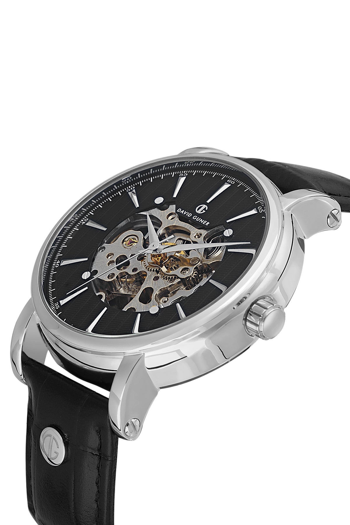 DAVID GUNER Gümüş Kaplama Siyah Kadranlı Otomatik Erkek Kol Saati