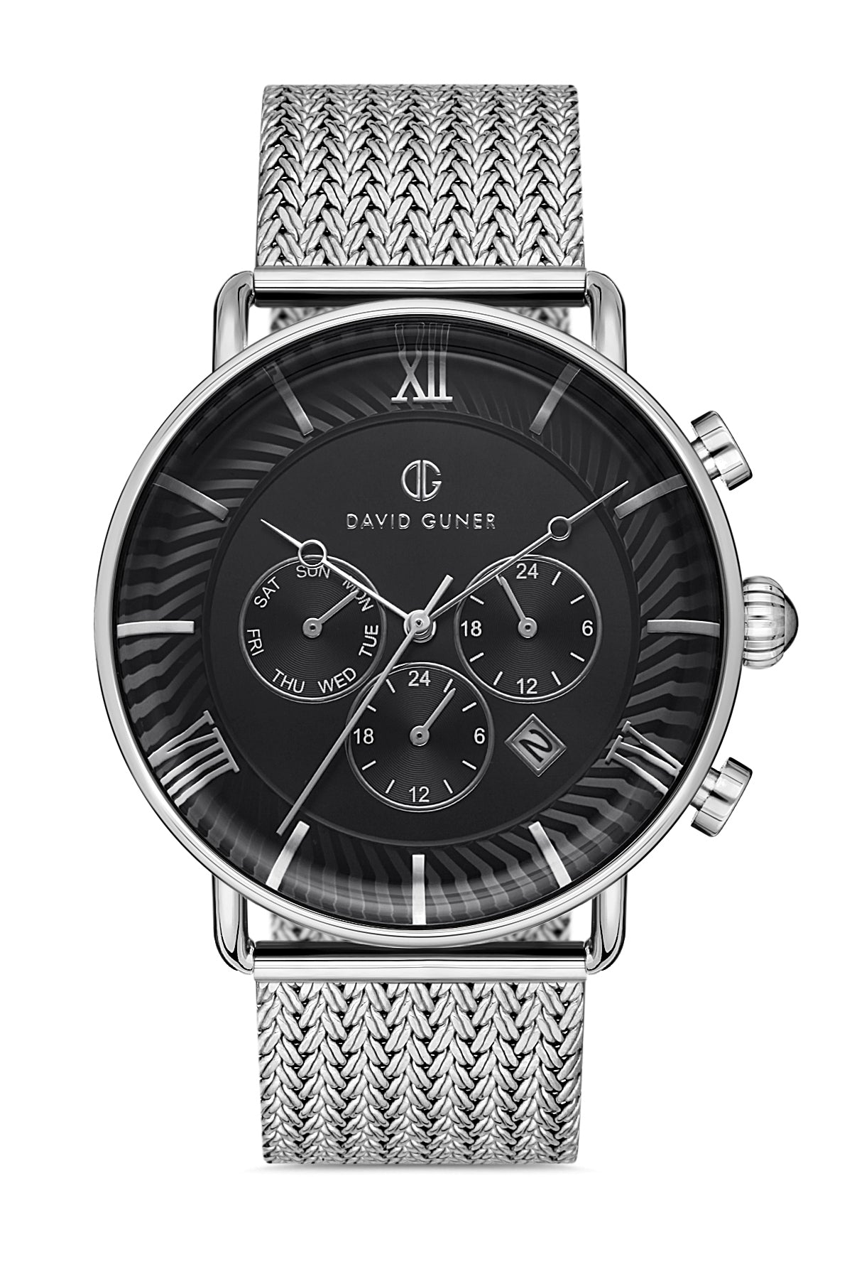 DAVID GUNER GÜMÜŞ KAPLAMALI SİYAH KADRANLI ERKEK KOL SAATİ DG-8297GC-A2