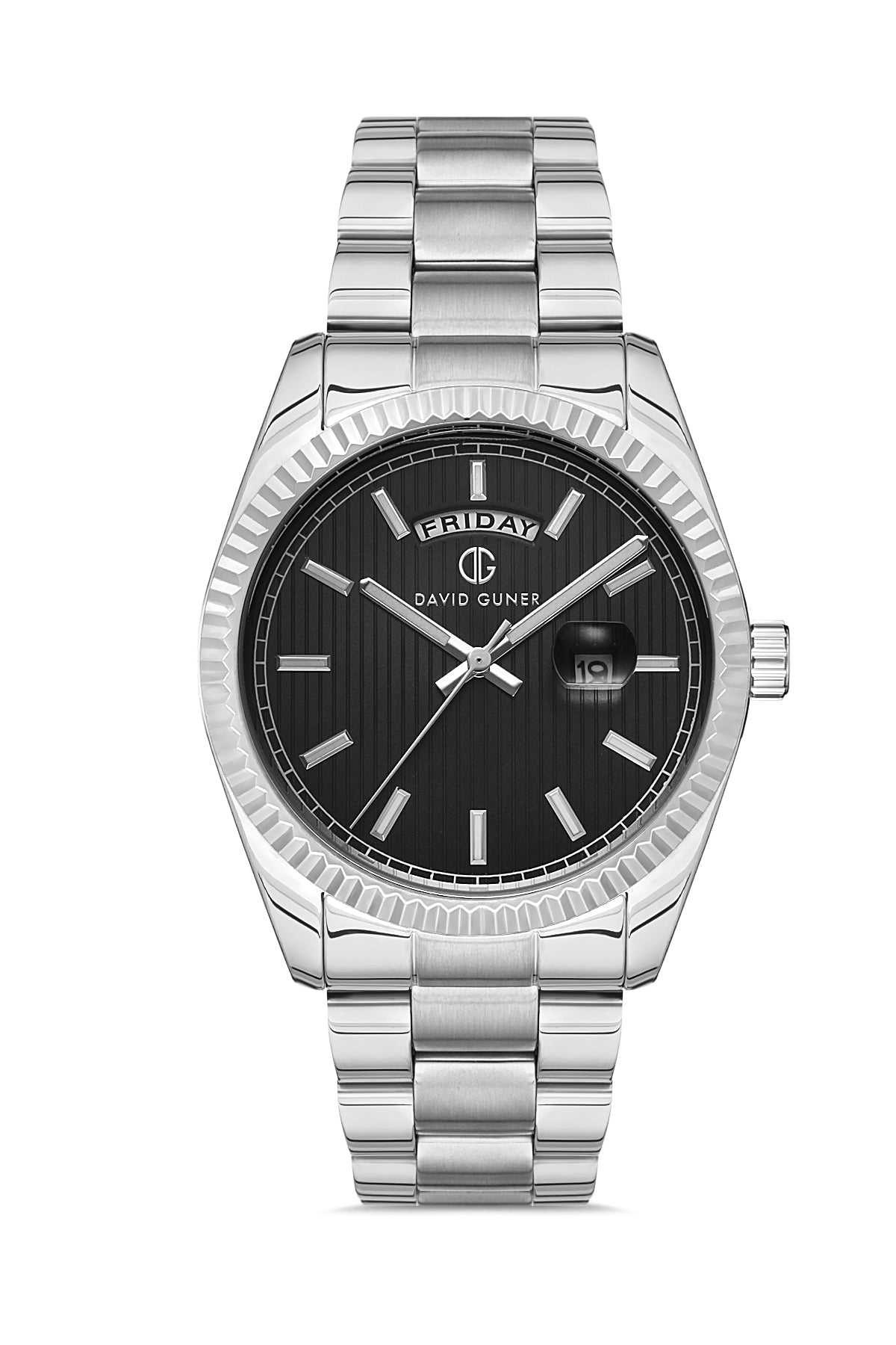 DAVID GUNER GÜMÜŞ KAPLAMALI SİYAH KADRANLI ERKEK KOL SAATİ DG-8329GA-A2