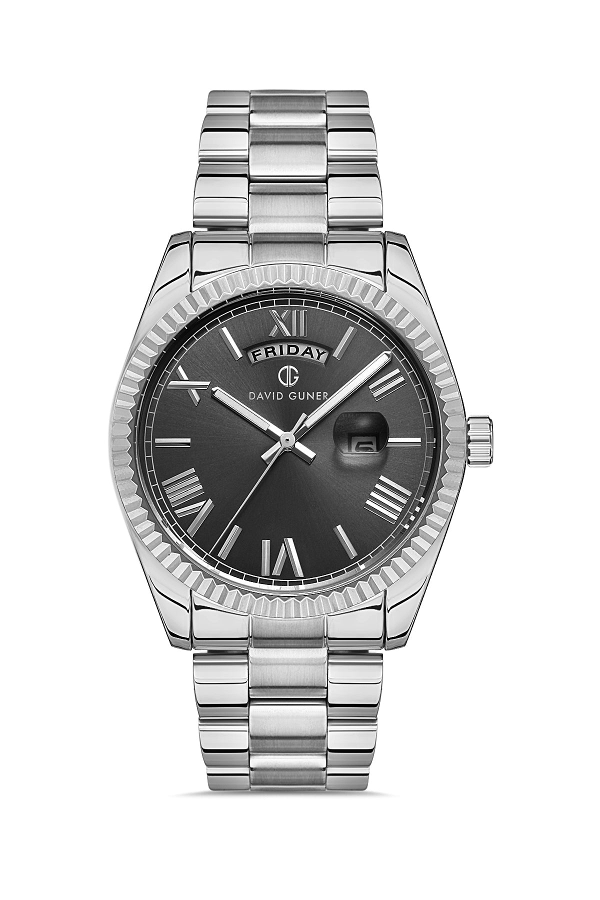 DAVID GUNER GÜMÜŞ KAPLAMALI SİYAH KADRANLI ERKEK KOL SAATİ DG-8329GA2-A2