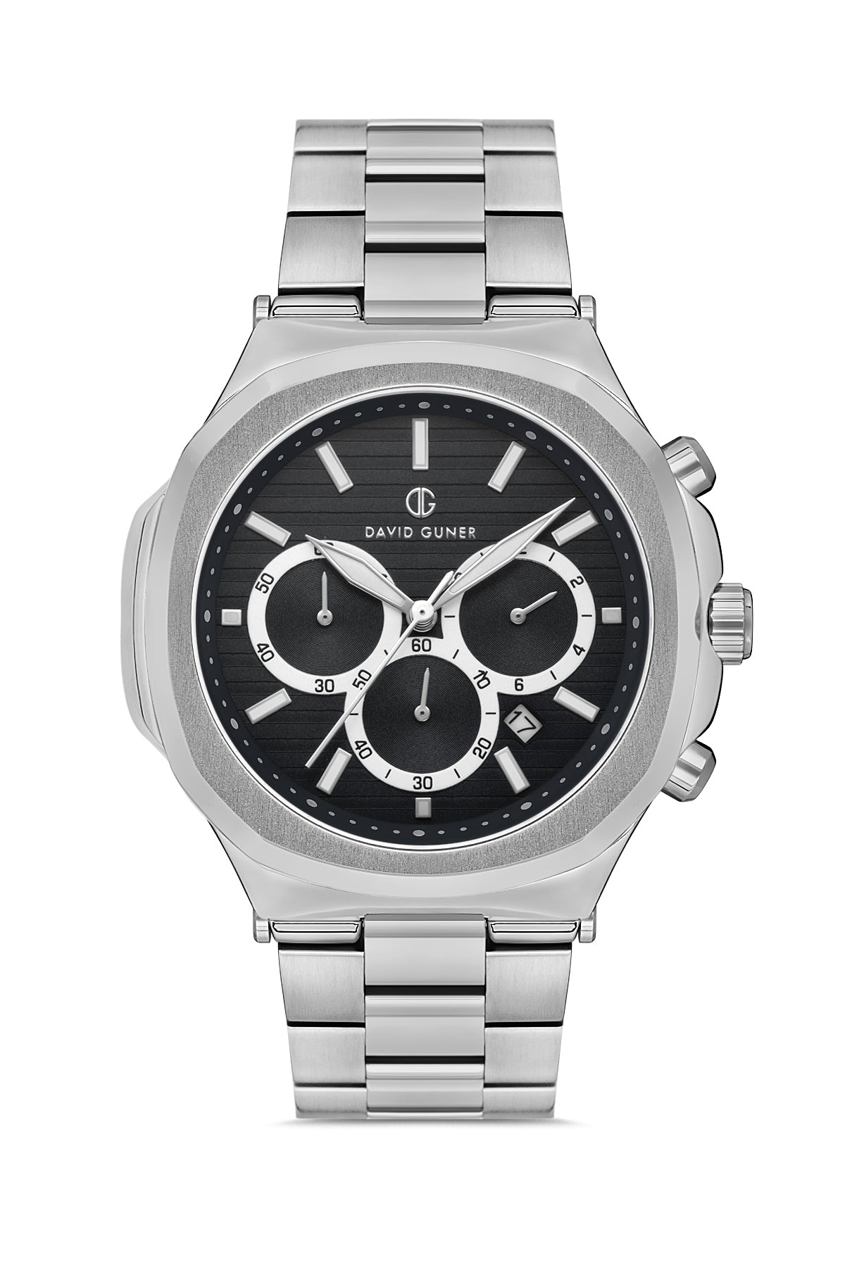 DAVID GUNER Siyah Kadranlı Gümüş Paslanmaz Masif Çelik Erkek Kol Saati - DG-8522GA-A2