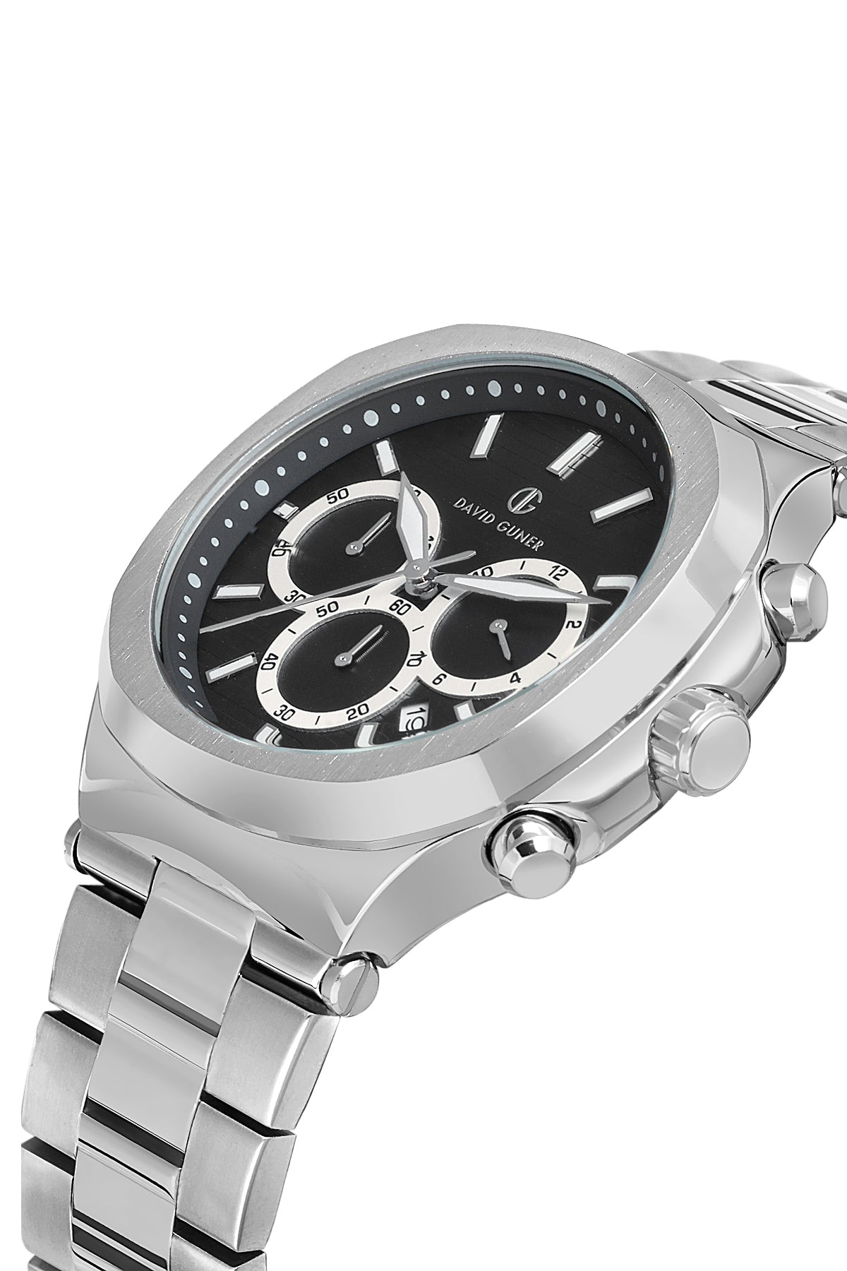 DAVID GUNER Siyah Kadranlı Gümüş Paslanmaz Masif Çelik Erkek Kol Saati - DG-8522GA-A2