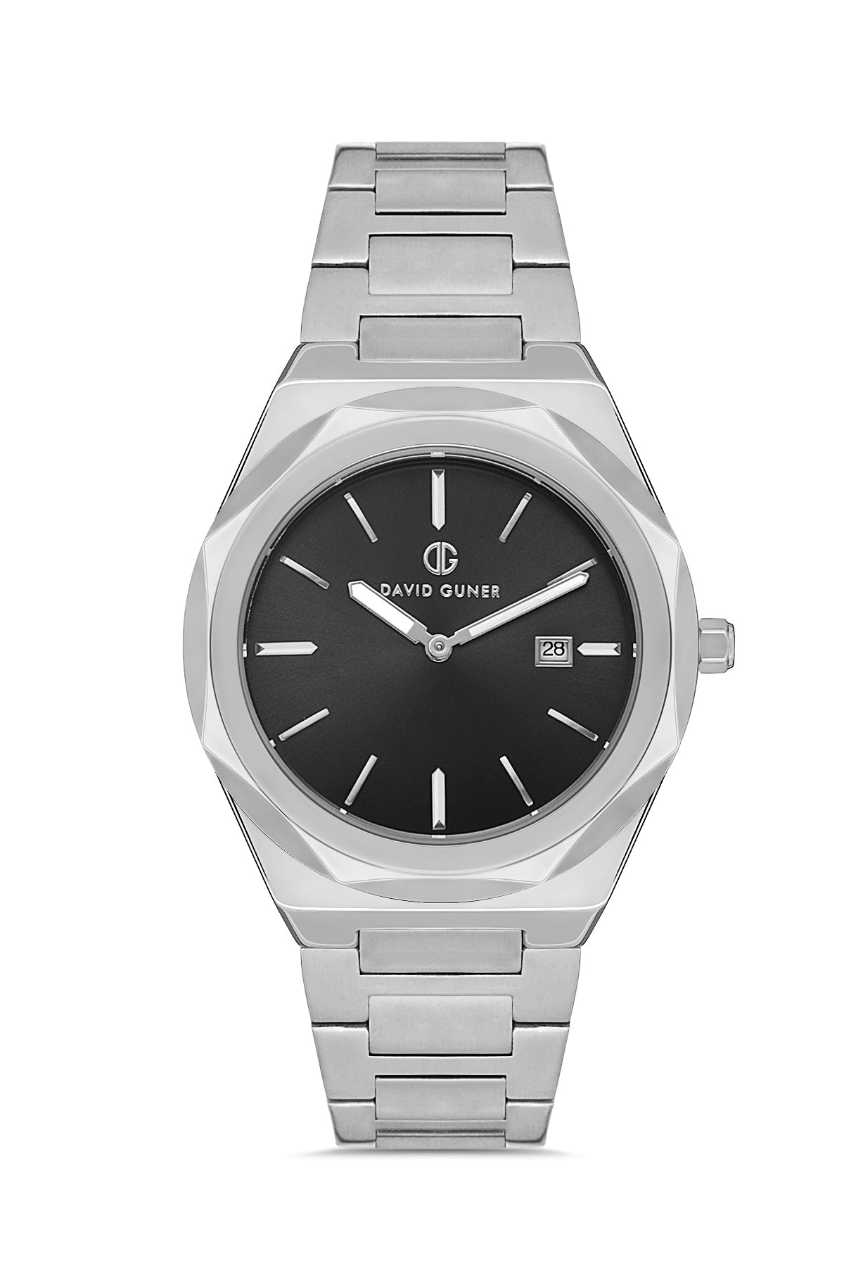 DAVID GUNER Gümüş Kaplama Siyah Kadranlı Paslanmaz Masif Çelik Erkek Kol Saati - DG-8620GA-A2
