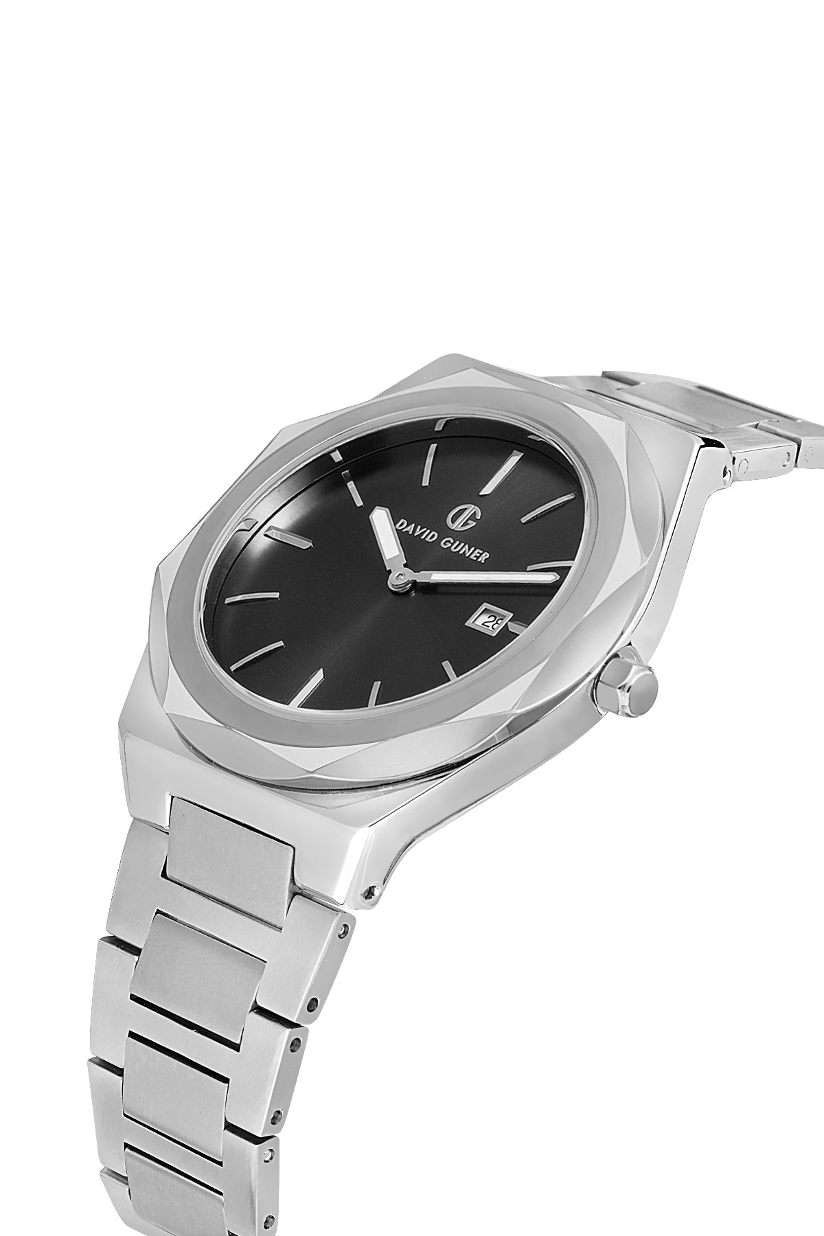 DAVID GUNER Gümüş Kaplama Siyah Kadranlı Paslanmaz Masif Çelik Erkek Kol Saati - DG-8620GA-A2