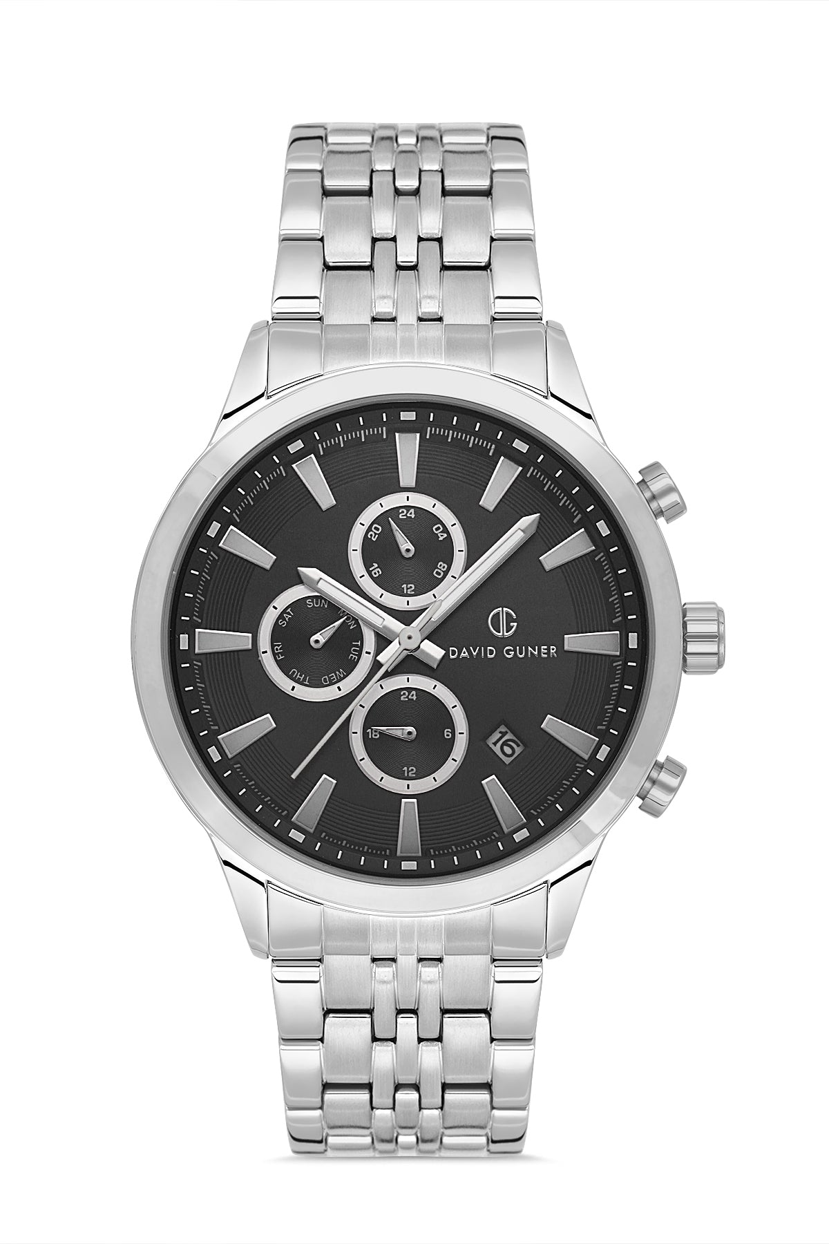 DAVID GUNER GÜMÜŞ KAPLAMALI SİYAH KADRANLI ERKEK KOL SAATİ DG-8713GA-A2