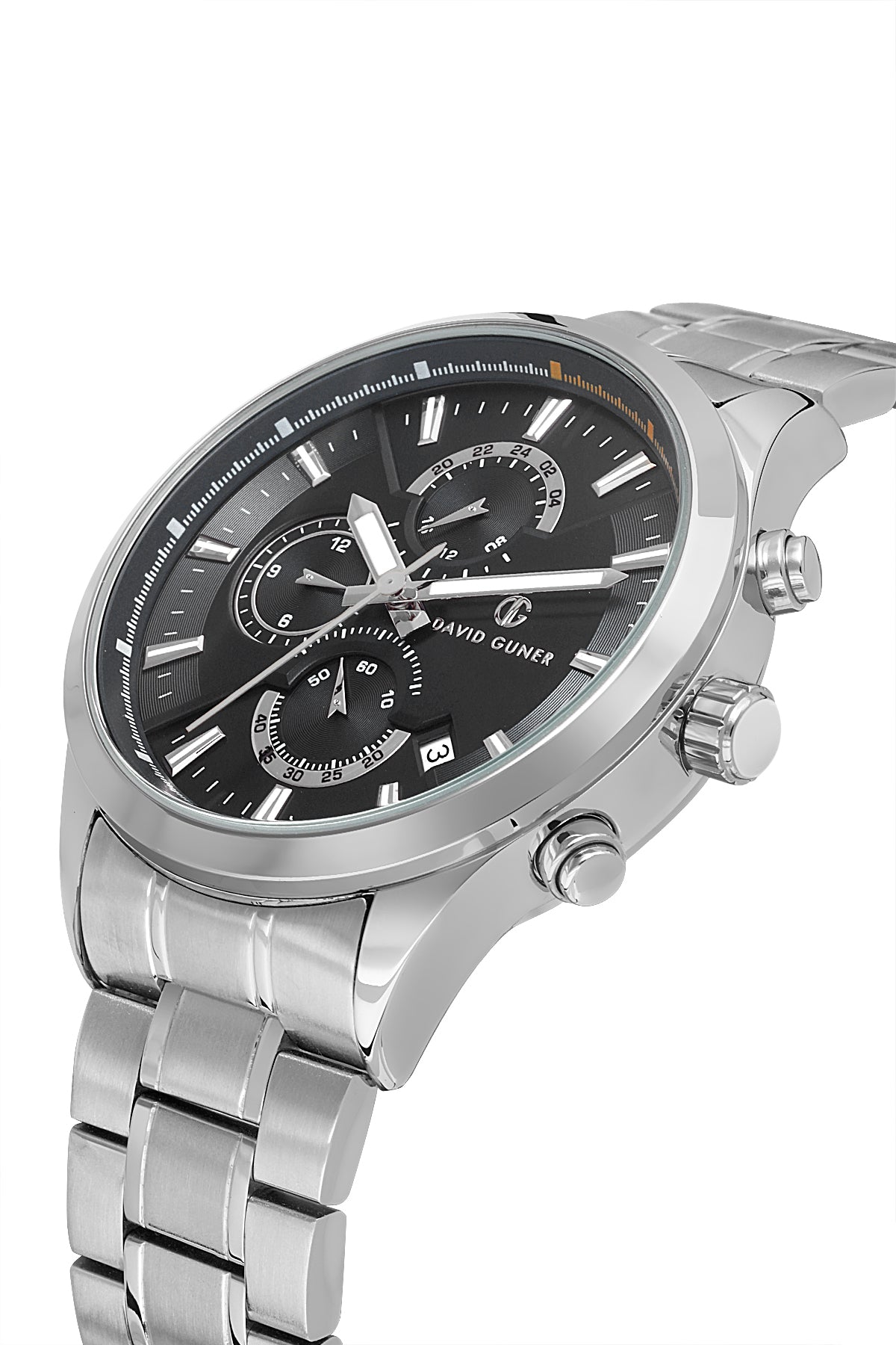DAVID GUNER Gümüş Kaplamalı Siyah Paslanmaz Masif Çelik Kordon Erkek Kol Saati - DG-8720GA-A2
