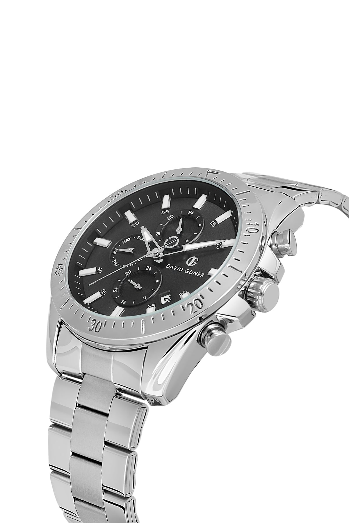 DAVID GUNER Siyah Kadranlı Gümüş Kaplama Paslanmaz Masif Çelik Kordonlu Multi Fonksiyon Erkek Kol Saati