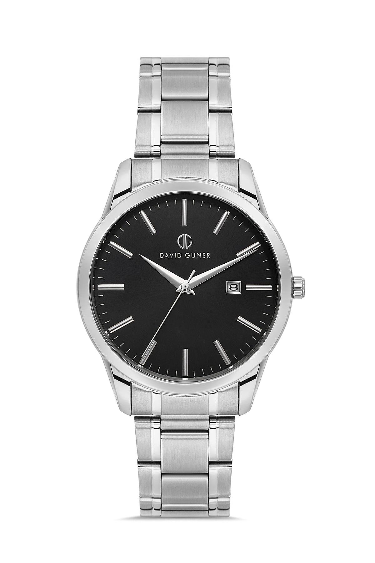 DAVID GUNER Gümüş Kaplama Siyah Kadranlı Takvimli Erkek Kol Saati