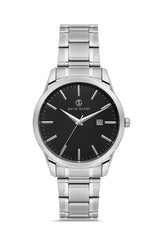 DAVID GUNER Gümüş Kaplama Siyah Kadranlı Takvimli Erkek Kol Saati