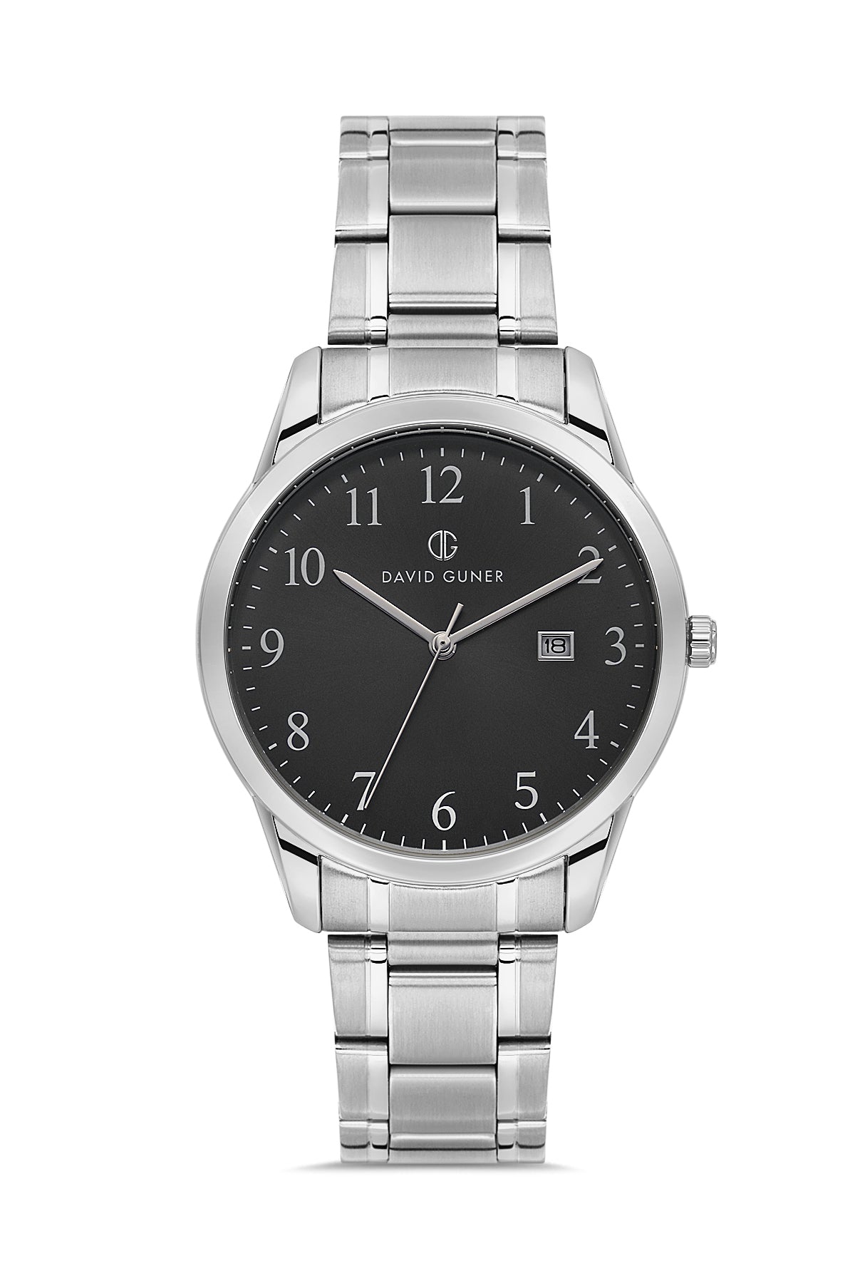 DAVID GUNER Gümüş Kaplama Siyah Kadranlı Takvimli Erkek Kol Saati