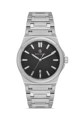 DAVID GUNER Gümüş Kaplama Siyah Kadranlı Takvimli Erkek Kol Saati - DG-8781GA-WA3