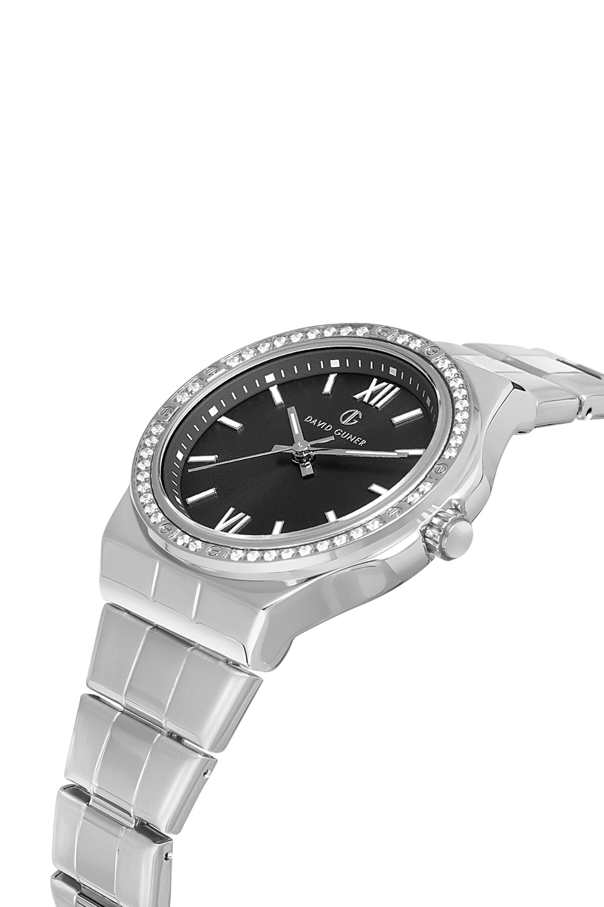 DAVID GUNER Black Dial Silver Plating Stone Women's Watch