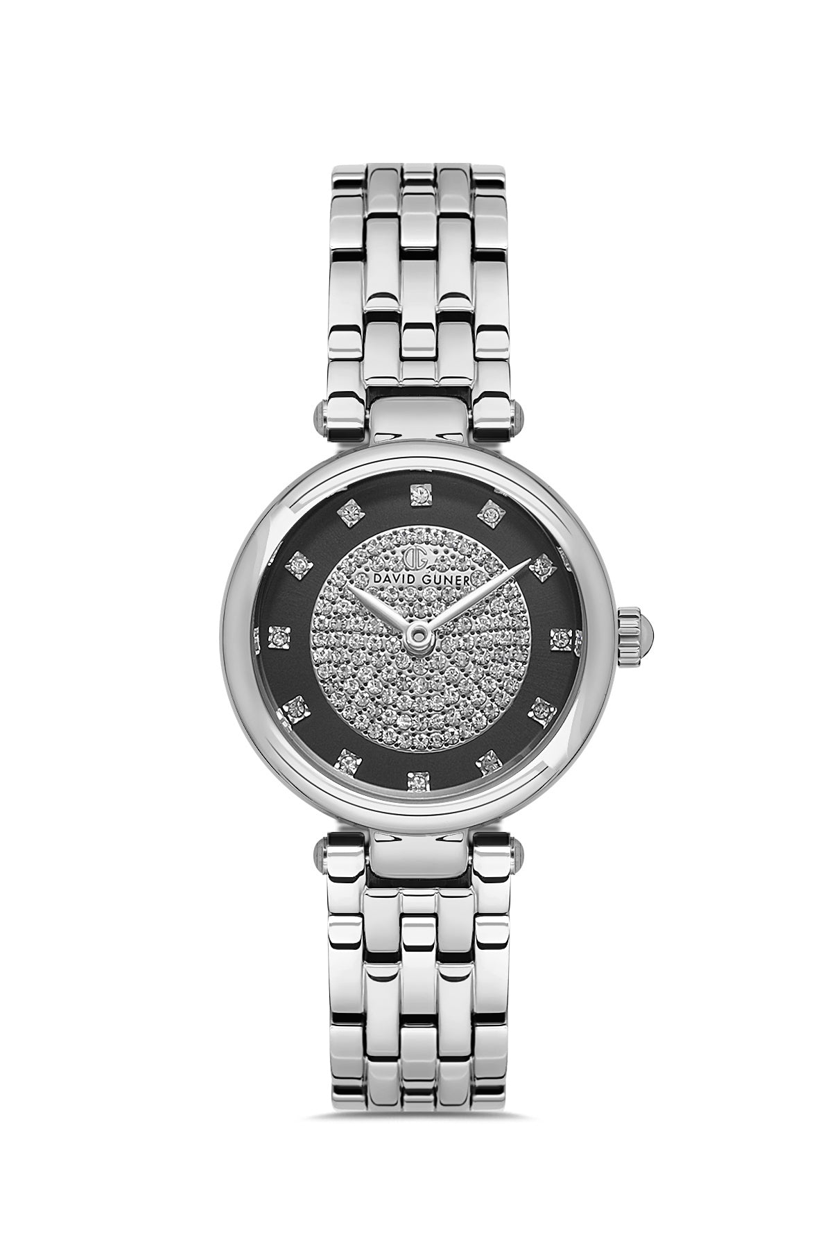 DAVID GUNER GÜMÜŞ KAPLAMALI SİYAH KADRANLI KADIN KOL SAATİ DG-8738LA-A2