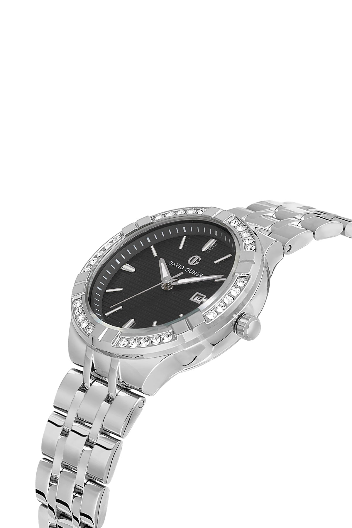 DAVID GUNER Gümüş Renk Siyah Kadranlı Taşlı Kadın Kol Saati
