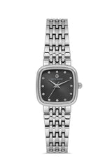 DAVID GUNER Siyah Kadranlı Gümüş Kaplama Paslanmaz Masif Çelik Kordonlu Düz Kadın Kol Saati