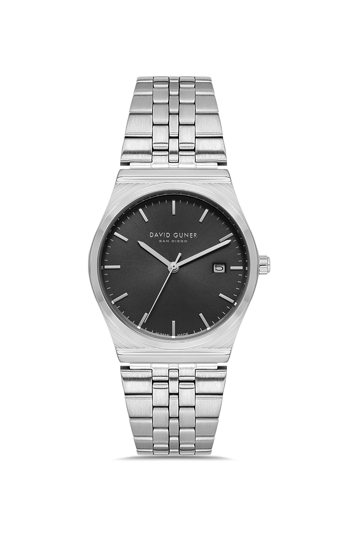 DAVID GUNER Gümüş Renk Siyah Kadranlı Takvimli Unisex Kol Saati