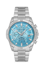 DAVID GUNER Gümüş Kaplama Turkuaz Kadranlı Paslanmaz Masif Çelik Erkek Kol Saati - DG-8748GA-A15