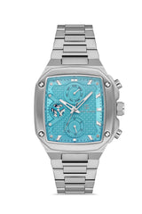 DAVID GUNER Gümüş Kaplama Turkuaz Kadranlı Multi Fonksiyon Erkek Kol Saati