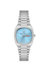 DAVID GUNER Gümüş Kaplama Takvimli Turkuaz Kadranlı Paslanmaz Çelik Kadın Kol Saati - DG-8856LA-A15