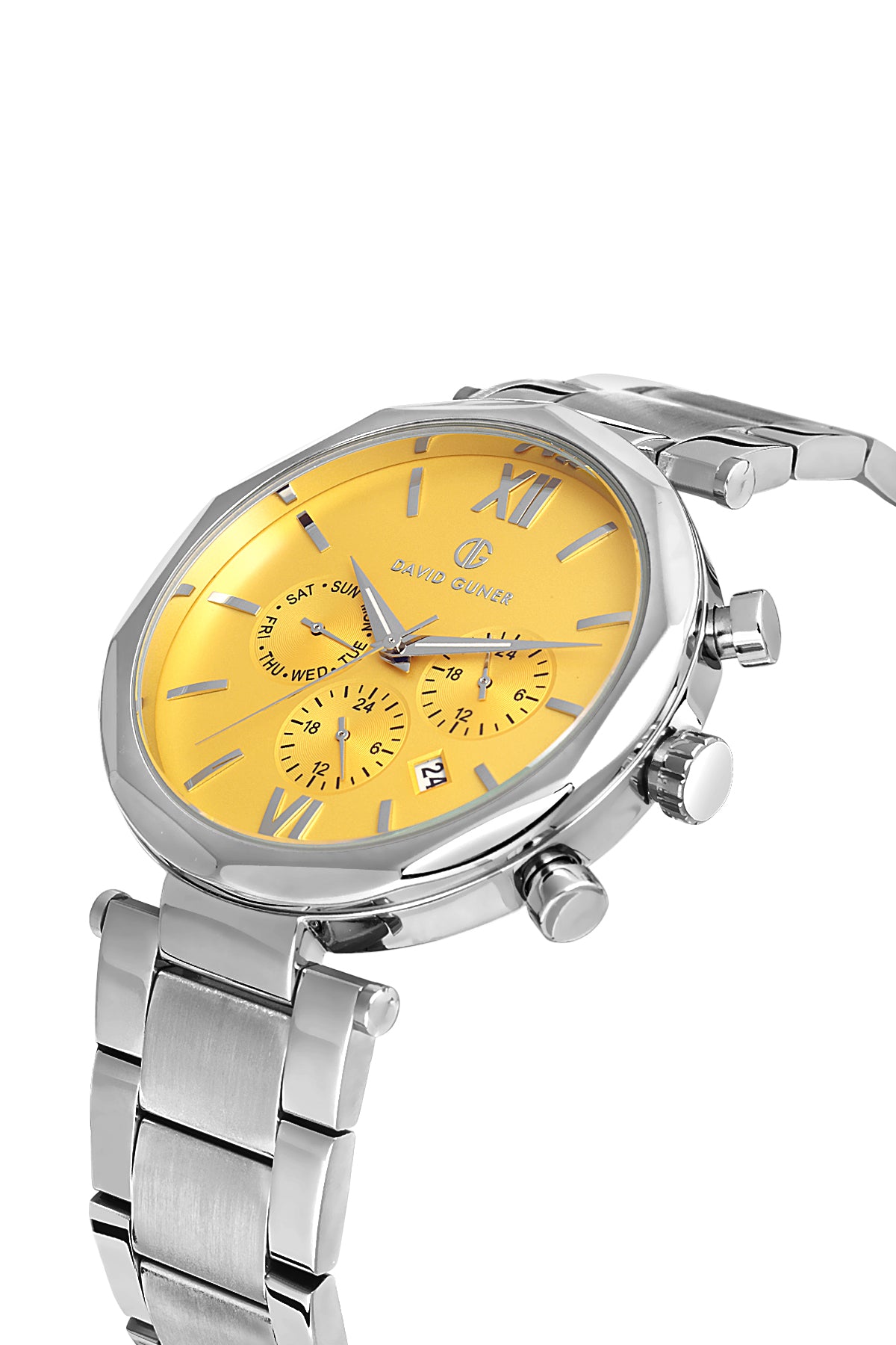 David Guner Sarı Kadranlı Gümüş Çelik Kordonlu Erkek Kol Saati - DG-8693GA-A12