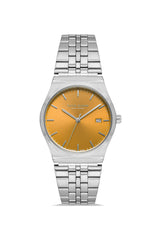 DAVID GUNER Gümüş Kaplama Turuncu Kadranlı Takvimli Unisex Kol Saati