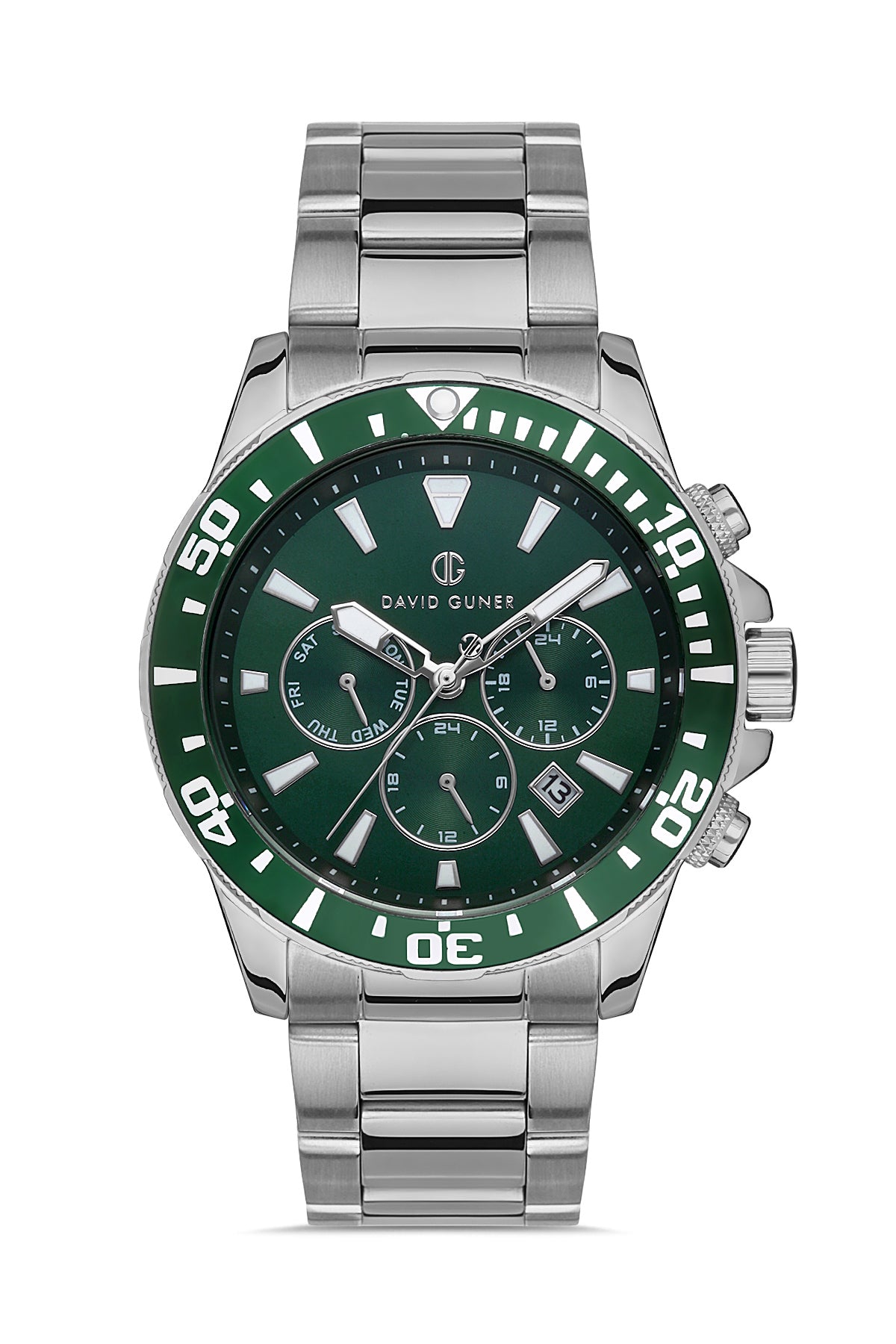 DAVID GUNER GÜMÜŞ KAPLAMALI YEŞİL KADRANLI ERKEK KOL SAATİ DG-8376GA-A10