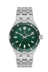 DAVID GUNER Takvimli Gümüş Kaplamalı Yeşil Kadranlı Erkek Kol Saati - DG-8418GA-A10