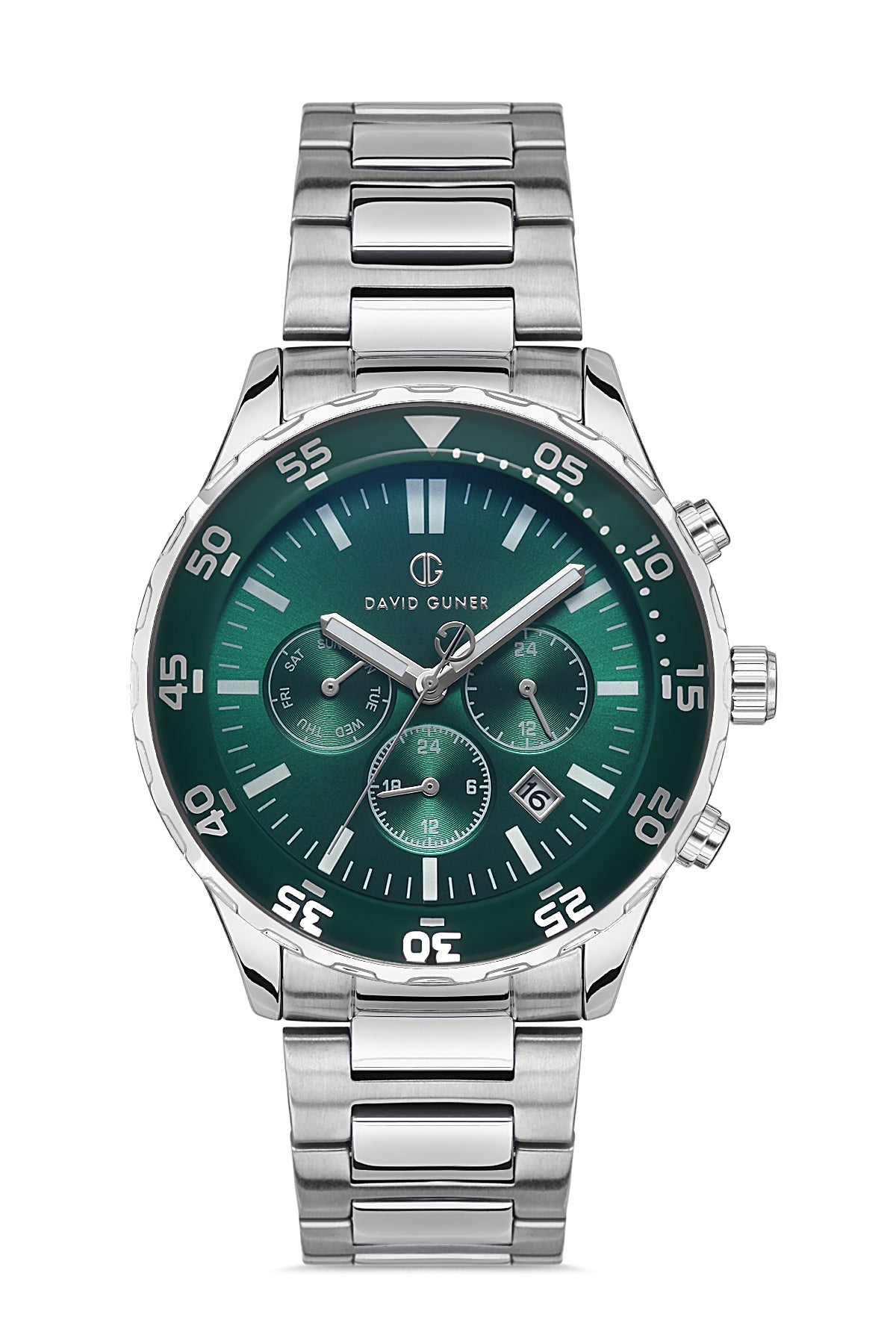DAVID GUNER Gümüş Kaplamalı Yeşil Kadranlı Erkek Kol Saati - DG-8427GA-A10