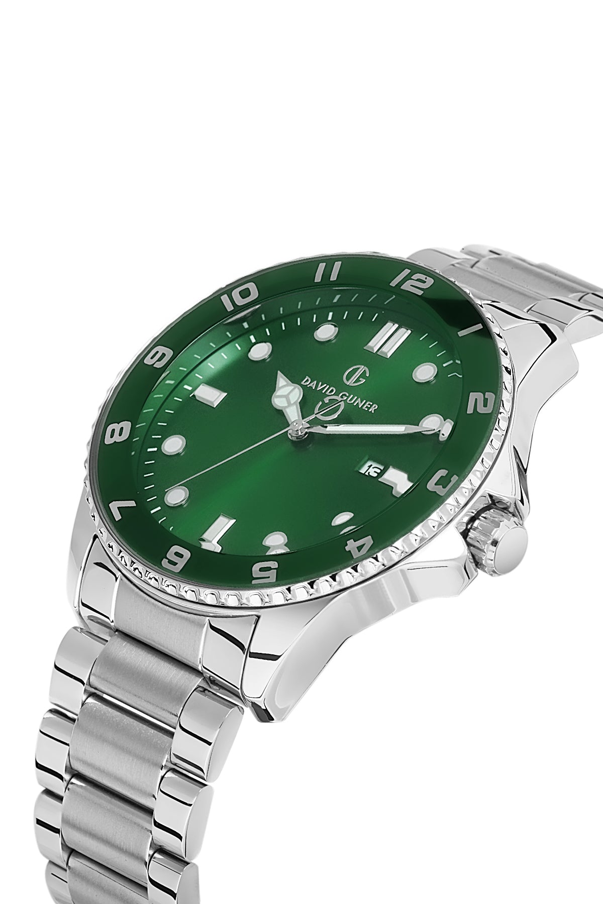 DAVID GUNER Gümüş Kaplamalı Yeşil Kadranlı Erkek Kol Saati - DG-8461GA-A10
